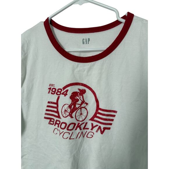 Gap Women's White & Red Ringer‎ Tee XL Tall Brooklyn Cycling Soft Cotton - Picture 4 of 5